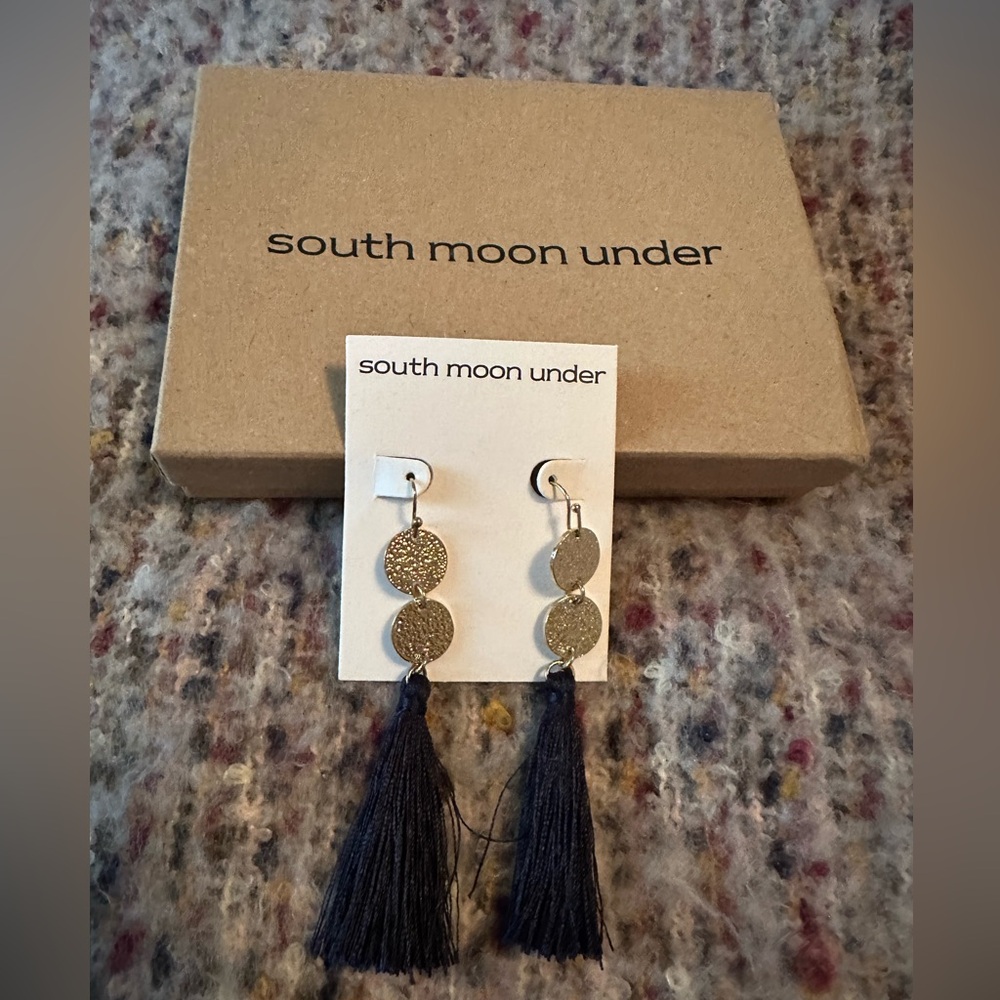 New hammered gold and blue tasseled earrings
